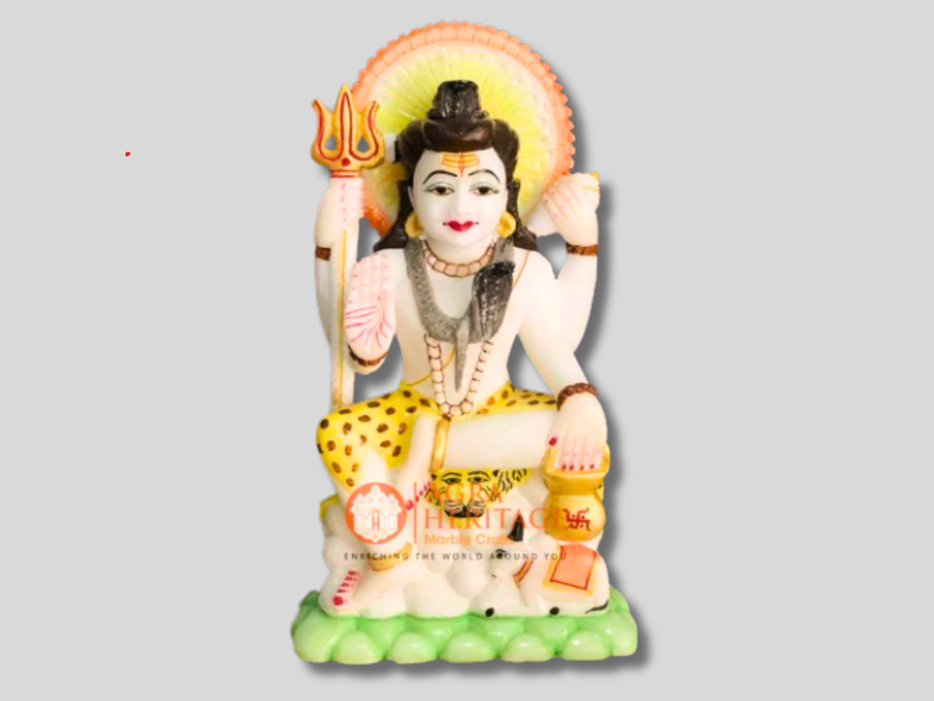 Marble Lord Shiva God Sculpture Hand Painted Art